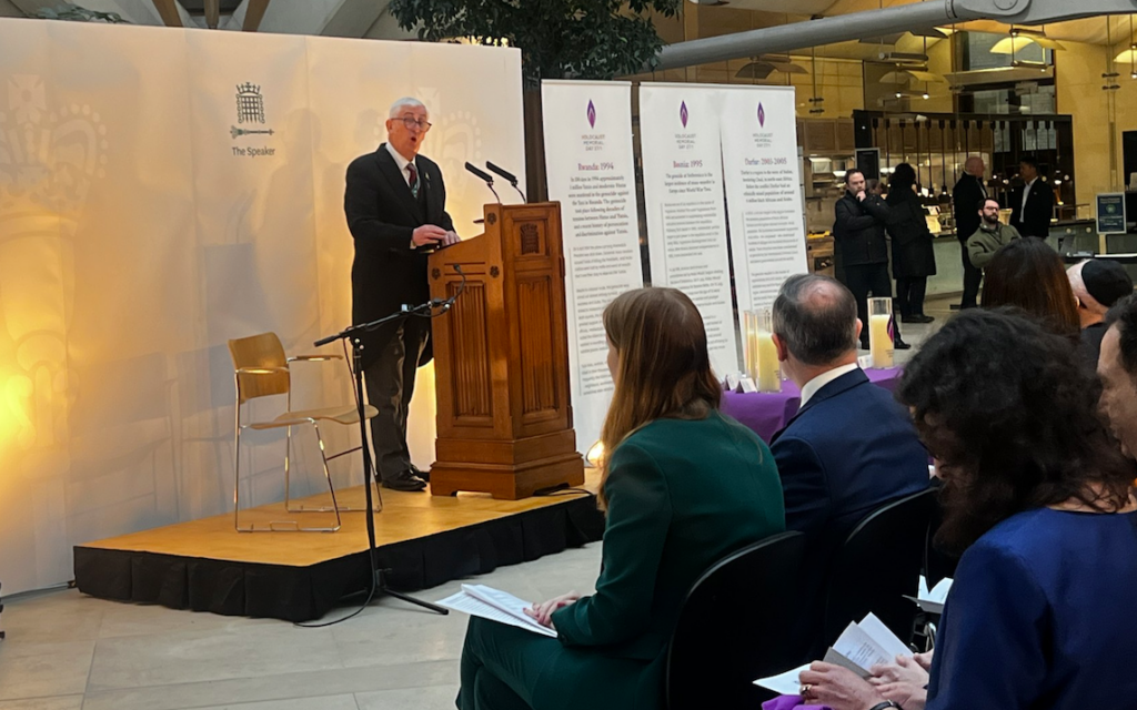 Sir Lindsay Hoyle, Speaker of the House of Commons, leads the ceremony ahead of Holocaust Memorial Day