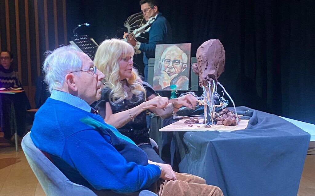 Frances Segelman sculpting bust of Holocaust survivor Harry Olmer at JW3 in partnership with Yad Vashem UK Foundation. Monday 13th January 2025. Pic: Michelle Rosenberg