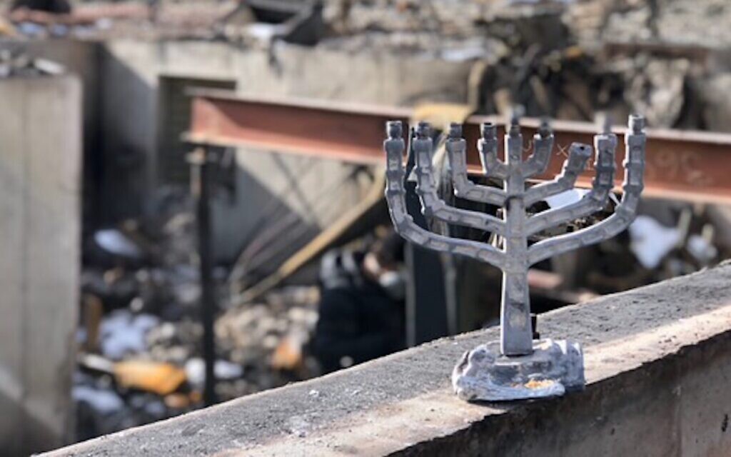 Aimee Miculka found the melted form of a family menorah when her home in Colorado burned in a wildfire in 2021. (Courtesy Miculka)