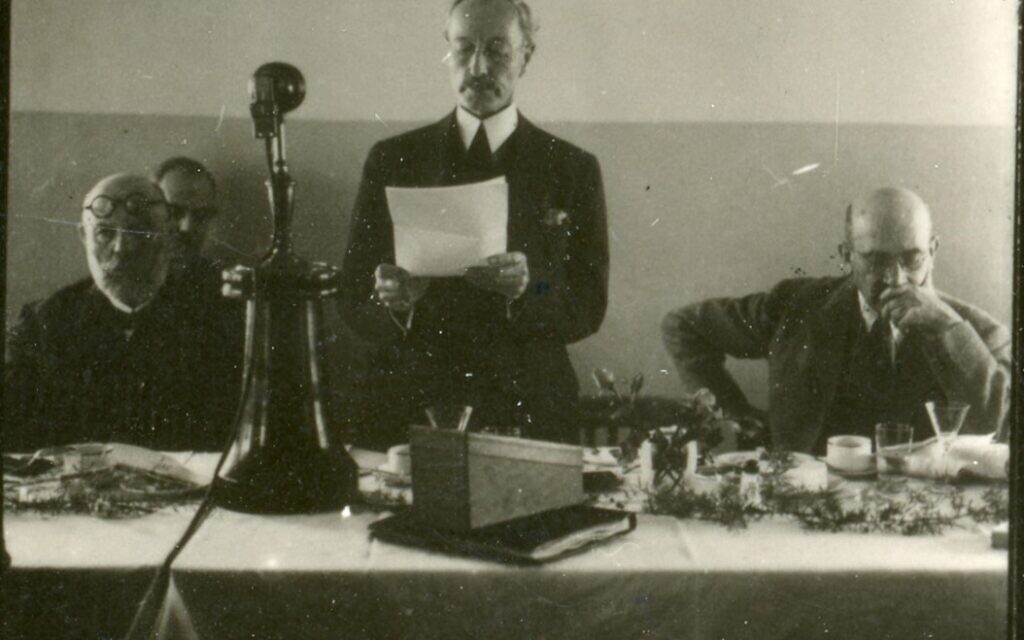 Nahalal, WIZO Agricultural School for Girls. High Commissioner Arthur Wauchope standing and delivering a speech at the dedication ceremony of King George Forest. Courtesy of the Central Zionist Archives, KKL-JNF Central Office Archives, Jerusalem Nahalal, WIZO Agricultural School for Girls. High Commissioner Arthur Wauchope standing and delivering a speech at the dedication ceremony of King George Forest. Courtesy of the Central Zionist Archives, KKL-JNF Central Office Archives, Jerusalem