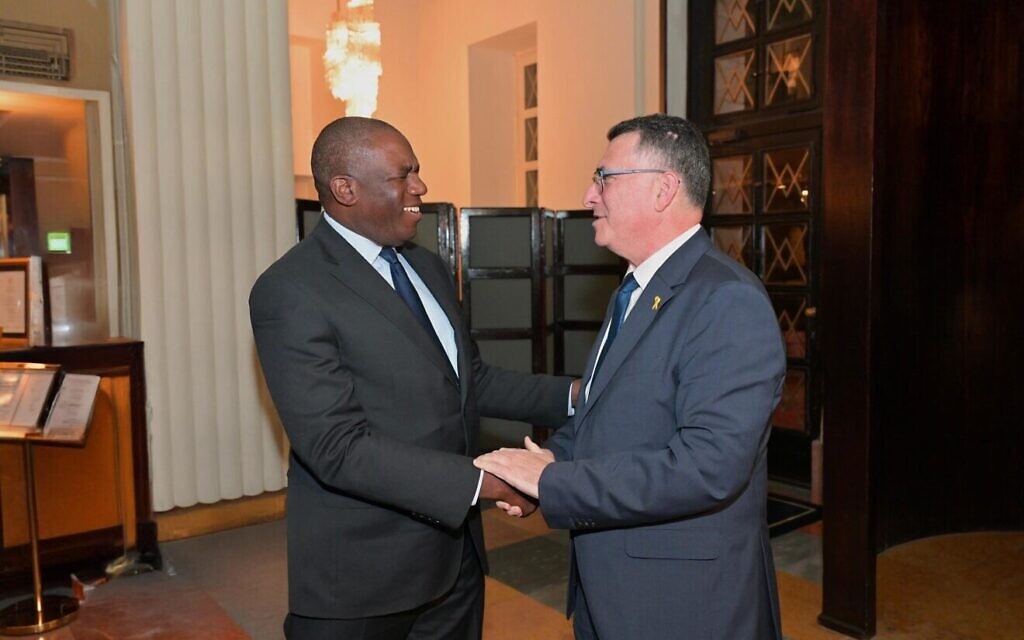 Gideon Sa'ar, right, meets David Lammy in Jerusalem on Jan. 12, 2024. (Photo by the Ministry of Foreign Affairs of the State of Israel)