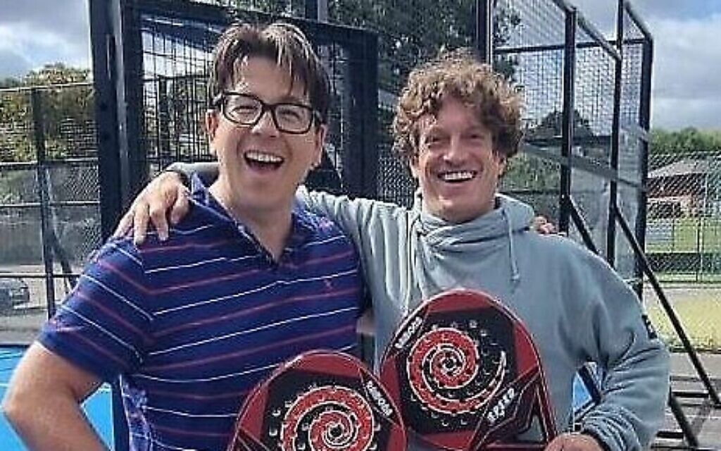 Padel Pod founder Jonny Magnus with comedian Michael McIntyre, a regular at Padel Pod, Crouch End