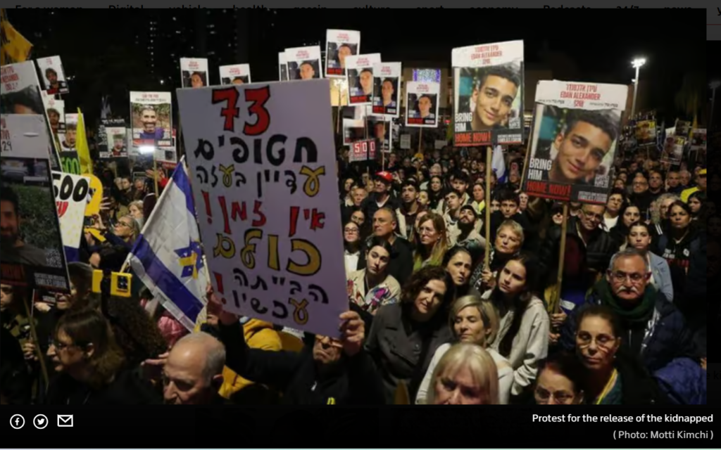 Protest for the release of the hostages. (Photo: Motti Kimchi via Ynet)