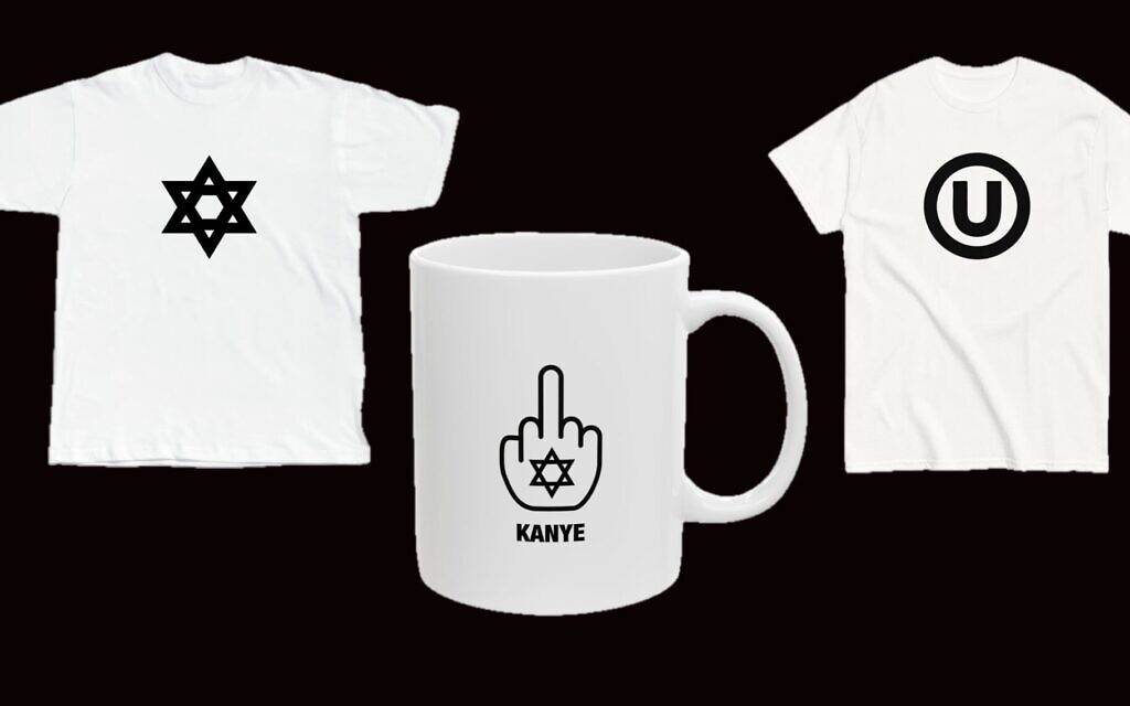 At least three purveyors of Kanye West-inspired Jewishwear have emerged in the days following the rapper's swastika shirt brouhaha. (Collage by JTA)