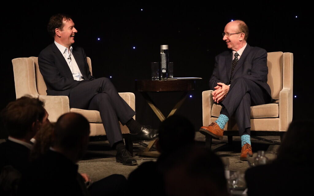 The Rt Hon George Osborne CH in conversation with Lord Finklestein at Topland Group Business Lunch. Pic: Justin Grainge