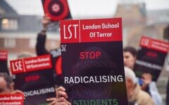 Pro-Israel supporters and students stage a protest at London School of Economics as the university hosts the launch of the book ""Understanding Hamas And Why That Matters' by Helena Cobban and Rami George Khouri. March 2025