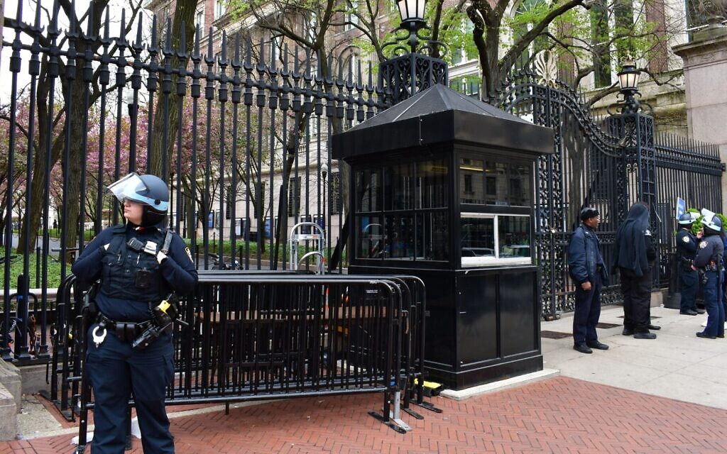 Columbia's gates were closed to ID holders the week of University President Minouche Shafik's testimony in Congress. (Jackie Hajdenberg via JTA)