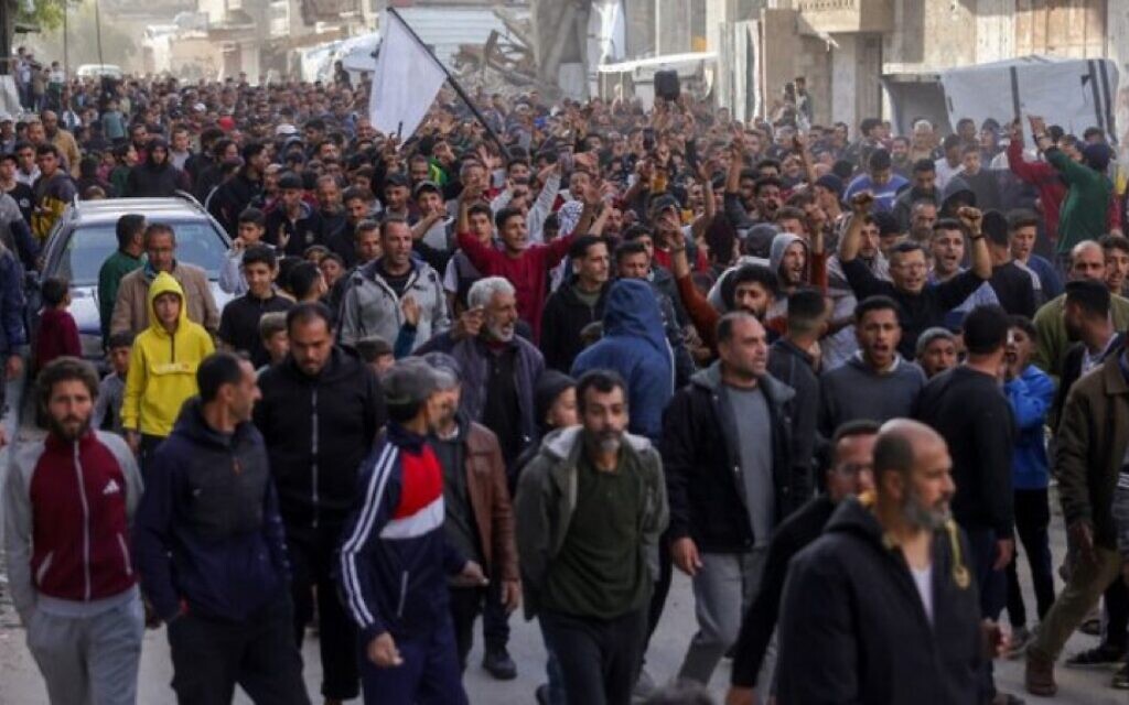 Hundreds of Palestinians at an anti-Hamas protest in northern Gaza. Photo Credit: AFP
