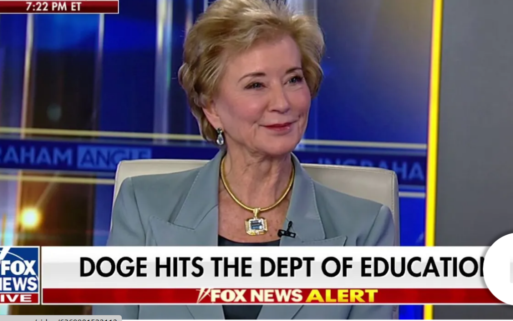 US Education Secretary Linda McMahon Screenshot: Fox News