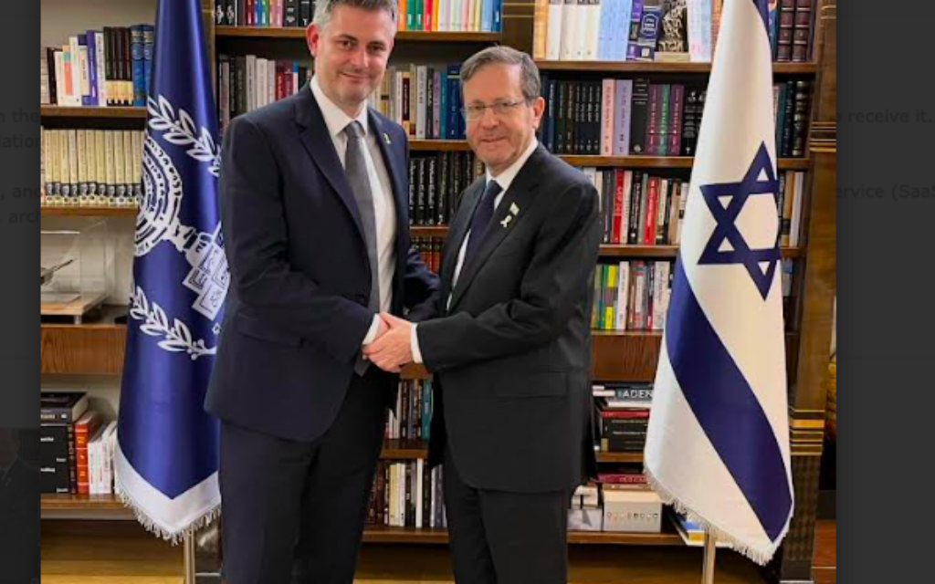 Jon Pearce MP at meeting with President Herzog
