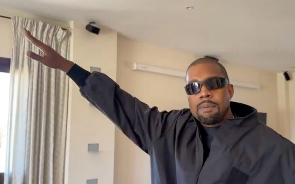 Kanye West performs Nazi salute during banned Twitch livestream, April 2025. (Photo via livestream screenshot)