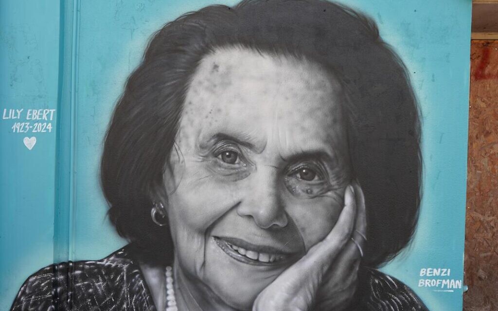 A new mural of Holocaust survivor Lily Ebert on Golders Green Road, painted by Israeli artist Benzi Brofman.