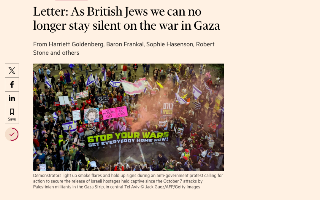 36 Board memners write letter to FT opposing war in Gaza