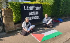 Two Youth Demand activists outside the North London home of David Lammy