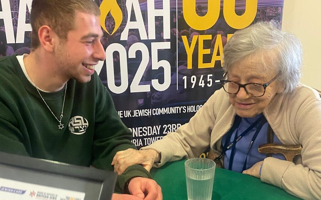 RSY-Netzer's Joel Levy with Holocaust survivor Renie Inow. Pic: Michelle Rosenberg RSY-Netzer's Joel Levy with Holocaust survivor Renie Inow. Pic: Michelle Rosenberg