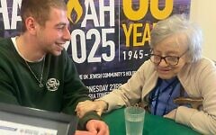 RSY-Netzer's Joel Levy with Holocaust survivor Renie Inow. Pic: Michelle Rosenberg RSY-Netzer's Joel Levy with Holocaust survivor Renie Inow. Pic: Michelle Rosenberg