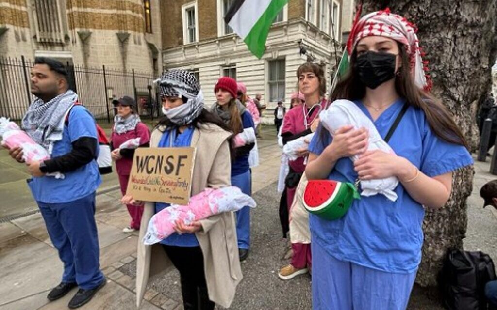 NHS staff at pro-Palestine demo (X)