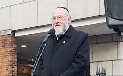 Chief Rabbi Mirvis speaking at the London vigil. Photo Credit: Campaign Against Antisemitism (CAA) Chief Rabbi Mirvis speaking at the London vigil. Photo Credit: Campaign Against Antisemitism (CAA)