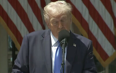US President Donald Trump speaks at the National Day of Prayer event at the White House, where he addressed the families of hostages held in Gaza. Photo taken from X