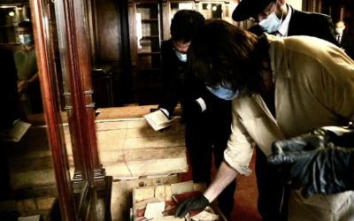 The contents of the boxes found by the Argentian Supreme Court are examined under preservation protocols. (Supreme Court of Justice of the Nation)