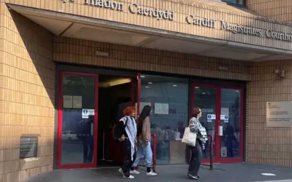 Hiba Ahmed, 26, (centre), leaving Cardiff Magistrates Court after being convicted of harassing Labour MP Alex Davies-Jones in relation to the Israel-Hamas conflict. Ahmed received an 18-month conditional discharge and was ordered to pay £650 costs and a £26 court surcharge, at a rate of £20 per month. Picture date: Monday June 2, 2025.