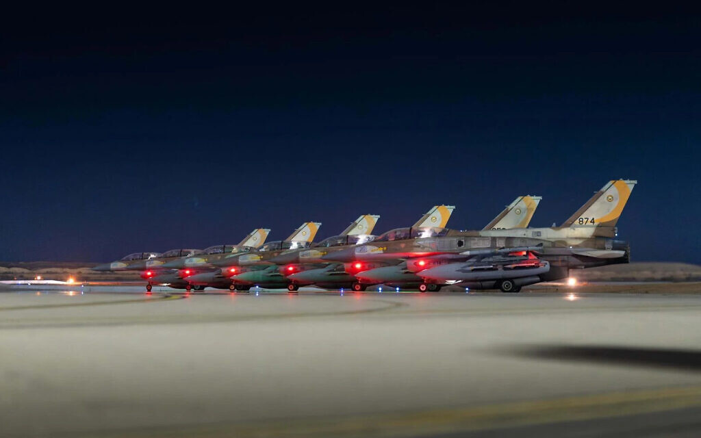 Israeli Air Force fighter jets depart for strikes in Iran, early July 13, 2025. (Israel Defense Forces)