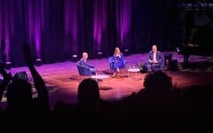 Yuval Noah Harari, Yonit Levi (Israel’s Channel 12) and  Jonathan Freedland (The Guardian) on stage at Queen Elizabeth Hall