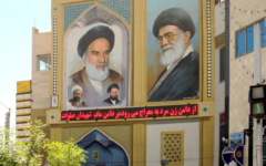 A mural of the Iranian regime's supreme leaders: Ayatollah Khomeini (1979-89) and Ayatollah Khamenei (1989-present). Credit: Flickr/David Stanley
