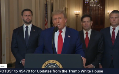 Donald Trump speaking at the White House after the US strikes