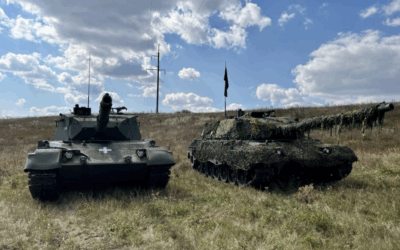 Two Leopard 1 tanks, of the sort supplied by OIP, in use in Ukraine (Credit: Wikimedia Commons/АрміяInform)