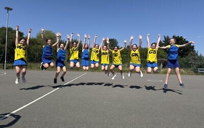 MMK Year 6 netball team celebrate after winning their sixth consecutive Maccabi tournament. Photo: Mathilda Marks-Kennedy Jewish Primary School (MMK)
