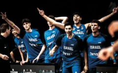 Israel’s under-19 basketball team celebrate their World Cup debut win over Switzerland. (Credit: FIBA) Israel’s under-19 basketball team celebrate their World Cup debut win over Switzerland. (Credit: FIBA)