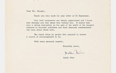 Golda Meir letter. Pic: Nate D. Sanders Auctions