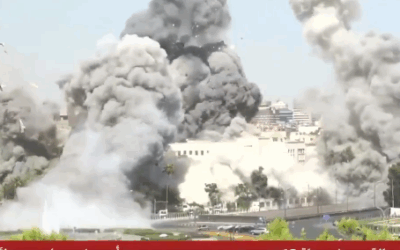 An image from video footage showing the strike on Damascus