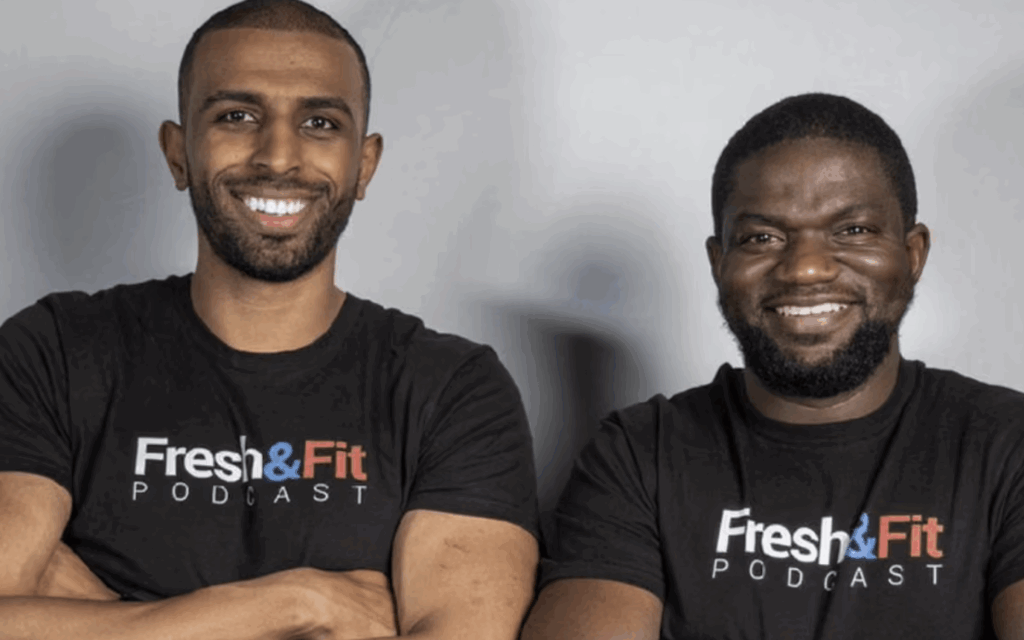 Podcast host Myron Gaines (left) has come under fire for repeated antisemitic remarks in resurfaced video clips. Photo: Fresh and Fit Podcast