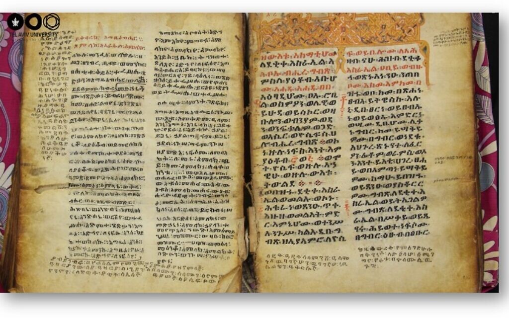 The 15th-century sacred books of Ethiopian Jewry from the Faitlovitch Collection at the Sourasky Central Library, TAU. Photo by Ted Erho