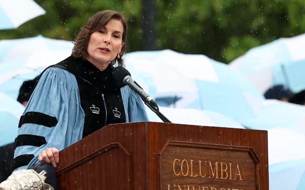 Columbia University Acting President Claire Shipman speaks during the Commencement Ceremony at Columbia University in New York on May 21, 2025, JTA