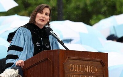 Columbia University Acting President Claire Shipman speaks during the Commencement Ceremony at Columbia University in New York on May 21, 2025, JTA