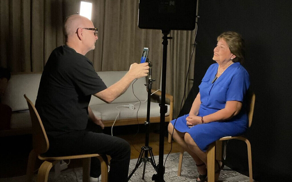 Recording a testimony for the Our Jewish Story project at the National Library of Israel. Courtesy of Our Jewish Story