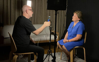 Recording a testimony for the Our Jewish Story project at the National Library of Israel. Courtesy of Our Jewish Story