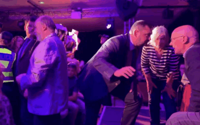 First Minister John Swinney whilst pro-Palestine protesters interrupted the Edinburgh Fringe event (Photo Credit: X)