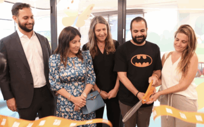 Yarden Bibas cuts the ribbon at the opening of a new playroom in Schneider Children’s Hospital, built in memory of Shiri, Ariel and Kfir Bibas. Photo Credit: Children’s Medical Centre spokesperson
