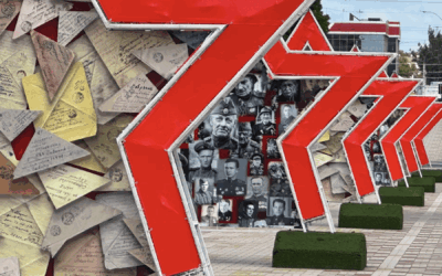 Enormous red stars containing patriotic images of World War II line the main boulevard of Tiraspol, capital of the breakaway region of Transnistria, as seen in June 2025. (Larry Luxner)