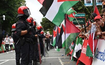 Protests at the Vuelta Ciclista a Espana, on September 3, 2025, in Bilbao, Biscay, Basque Country.
