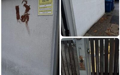 Faeces smeared across the exterior walls and gate of a Golders Green synagogue Photo: X