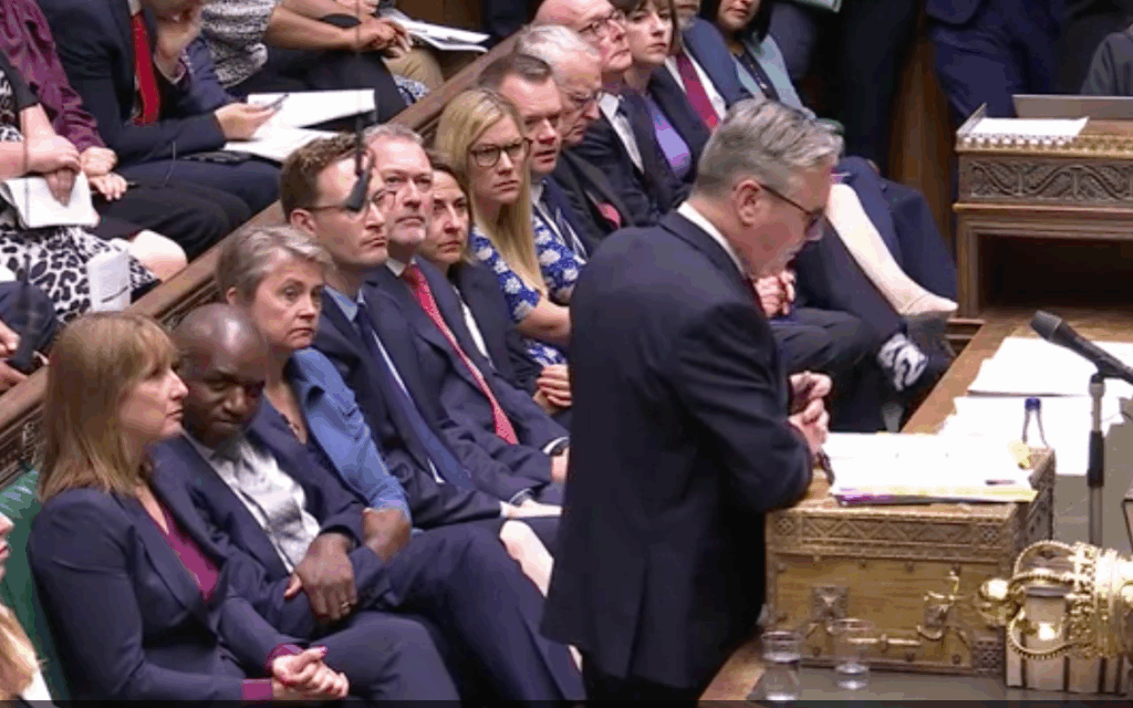 Keir Starmer speaks at PMQs (pic Parliament TV)