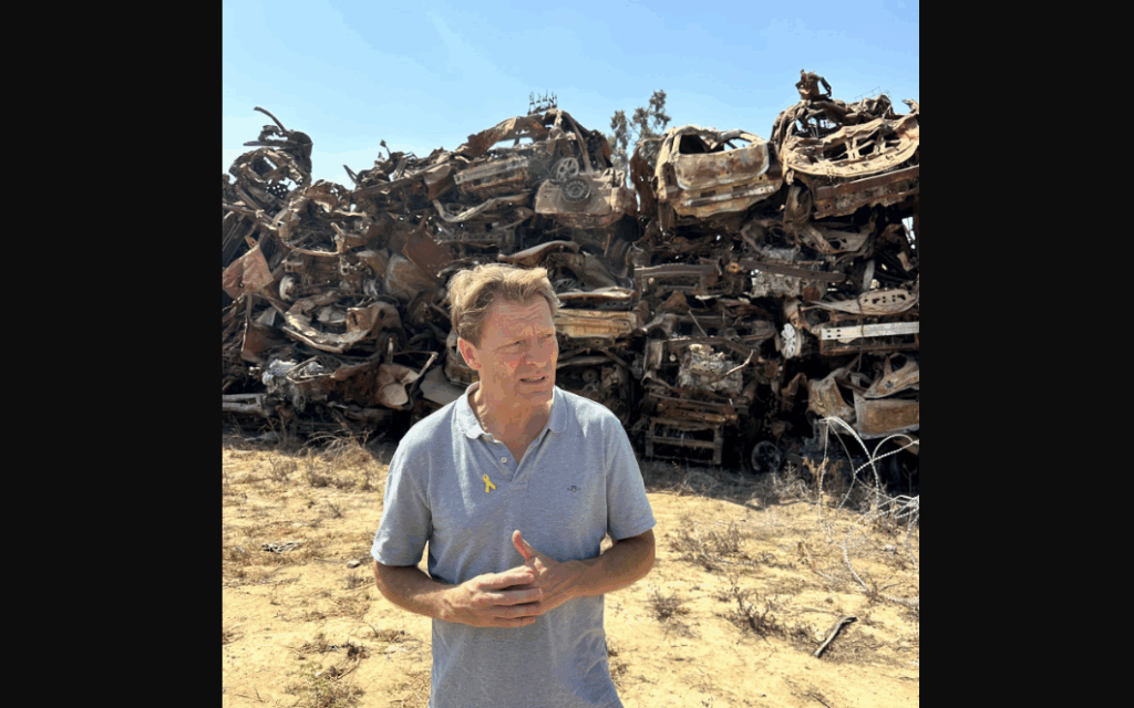 Reform UK Deputy Leader Richard Tice visits The Car Wall memorial to the massacre carried out by Hamas on 7 October 2023