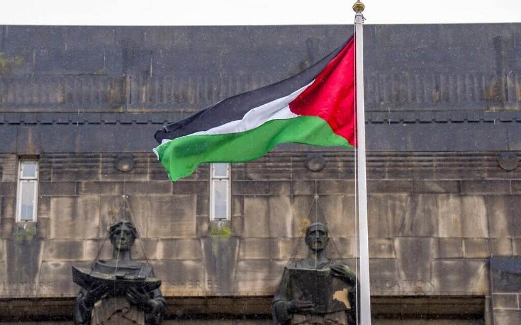 The Palestinian Flag is raised outside the Scottish Government Headquarters on Thursday 4th September 2025