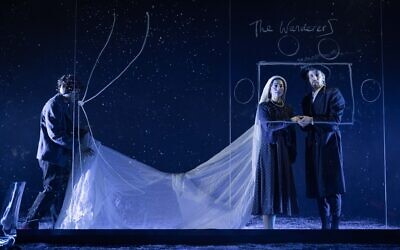 Alexander Forsyth as Abe, Katerina Tannenbaum as Esther and Eddie Toll as Schmuli in The Wanderers, Photo: Mark Senior