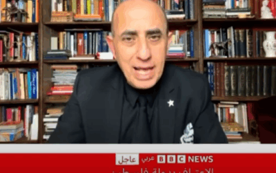 Dr Makram Khoury-Machool, during one of his appearances as a regular contributor to BBC Arabic